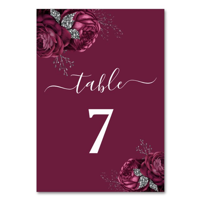 Elegant Blommigt Burgundy Peonies Bordsnummer (Framsidan)