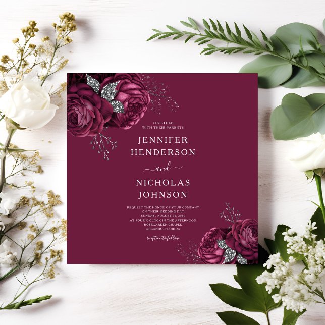 Elegant Blommigt Burgundy Peonies Bröllop Inbjudningar (Elegant Floral Burgundy Peonies Wedding Invitation)