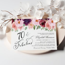 Elegant Blommigt Burgundy Rosa 70:e Födelsedagsfes Inbjudningar