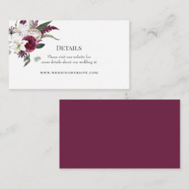 Elegant Blommigt Burgundy Watercolor Bröllop Tilläggskort