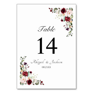 Elegant Blommigt Burgundy Wedding Reception Sittpl Bordsnummer