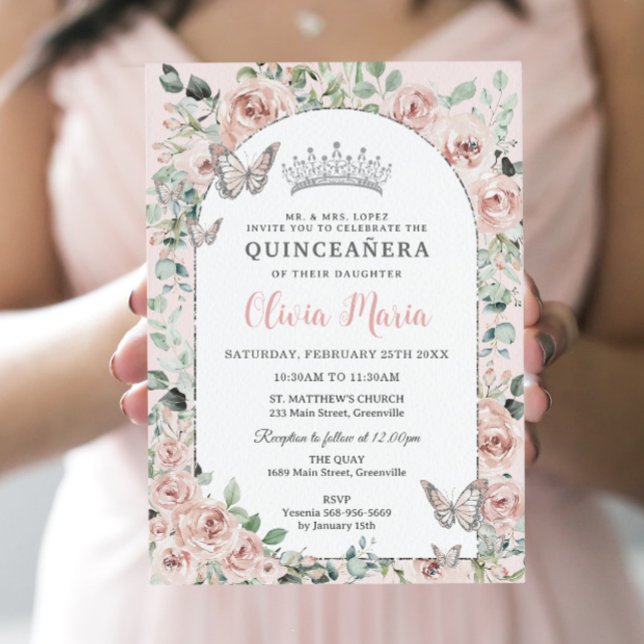Elegant  Blommigt Butterflies Arch Quinceañera Inbjudningar (Skapare uppladdad)