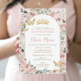 Elegant  Blommigt Butterflies Guld Quinceañera Inbjudningar