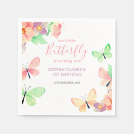 Elegant Blommigt Butterfly 1:a födelsedag Papper Pappersservett