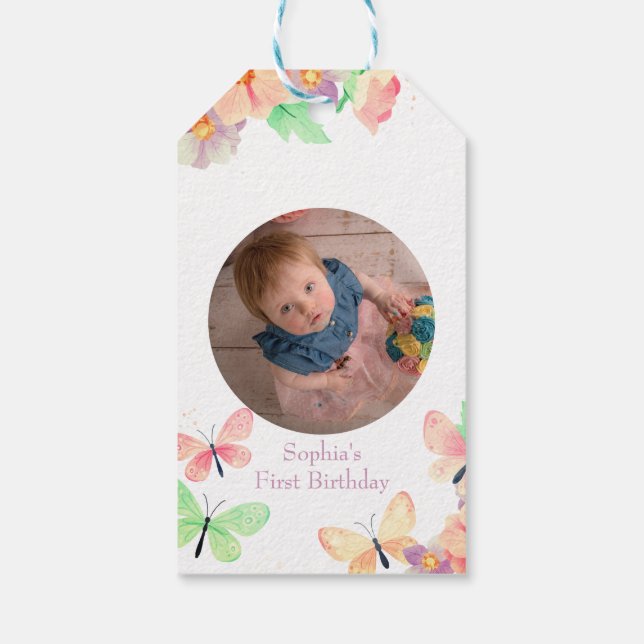 Elegant Blommigt Butterfly Anpassningsbar Photo 1s Presentetikett (Baksidan)