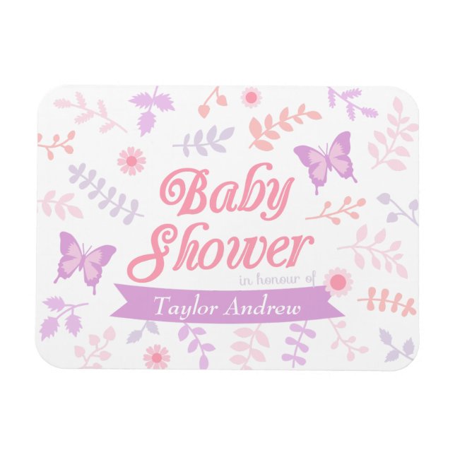 Elegant Blommigt Butterfly Baby Shower Party favor Magnet (Horisontell)