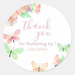 Elegant Blommigt Butterfly Birthday Runt Klistermärke