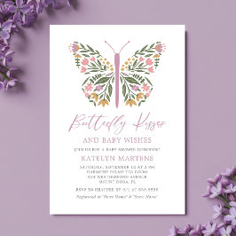 Elegant Blommigt Butterfly Kisses Baby Shower Inbjudningar