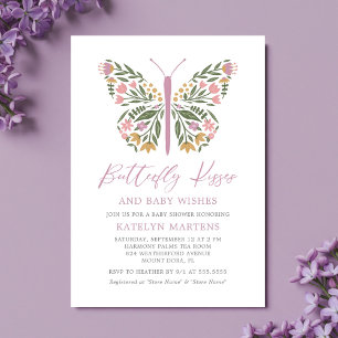 Elegant Blommigt Butterfly Kisses Baby Shower Inbjudningar