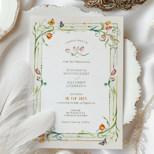 Elegant Blommigt Butterfly Watercolor Bröllop Inbjudningar