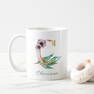 Elegant  Blommigt C Vattenfärgad blomning Monogram Kaffemugg