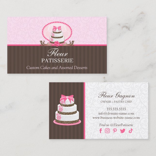 Elegant Blommigt Cake Bakery Visitkort (Fram/baksida)