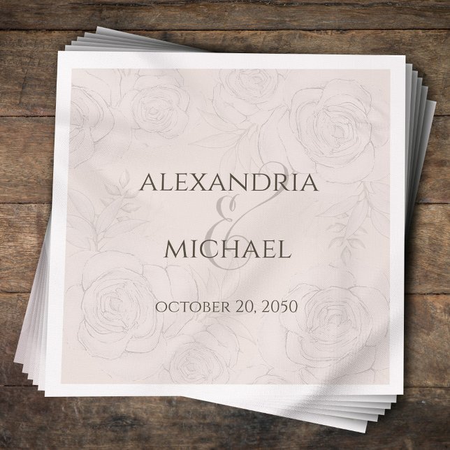 Elegant Blommigt  Calligraphy Script Ampersand Pappersservett (Elegant floral blush calligraphy ampersand cocktail napkin.  )