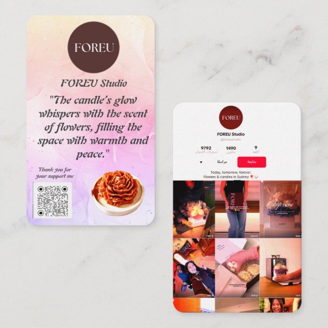 Elegant Blommigt Candle-Affärskort - FOREU Studio Visitkort (Fram/baksida)