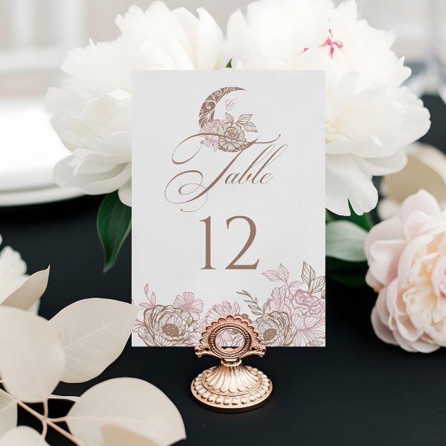 Elegant Blommigt Celestial Måne Star Quinceanera Bordsnummer (Elegant Floral Celestial Moon Star Quinceanera Table Number (Front))