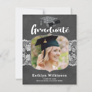 Elegant Blommigt Chalkboard 4 Photo Studenten Inbjudningar