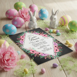 Elegant Blommigt Chalkboard Påsk Brunch Inbjudningar