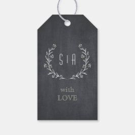 Elegant blommigt chalkboard rustic bröllop monogra presentetikett