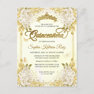 Elegant Blommigt Champagne Guld Tiara Quinceañera Vykort