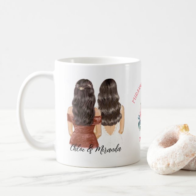 Elegant Blommigt Chic Brunette Bridesmaid Frieri Kaffemugg (Med munk)