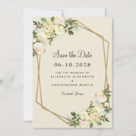 Elegant Blommigt Chic Guld Grey Ro Bröllop Spara Datumet
