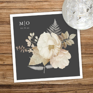 Elegant Blommigt Chic Mörk Grått Bröllop Pappersservett
