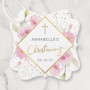 Elegant Blommigt Christening Tack Favor Taggar Gåvor Etiketter
