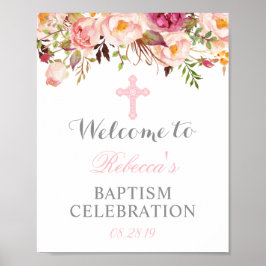 Elegant Blommigt Christing Baptism Välkomsttecken Poster
