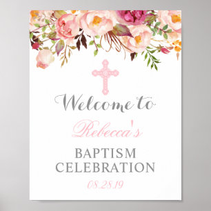 Elegant Blommigt Christing Baptism Välkomsttecken Poster