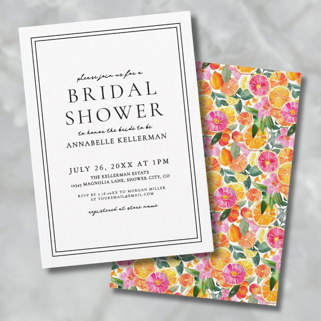 Elegant Blommigt Citrus Möhippa Inbjudningar (Elegant Floral Citrus Bridal Shower Invitation)