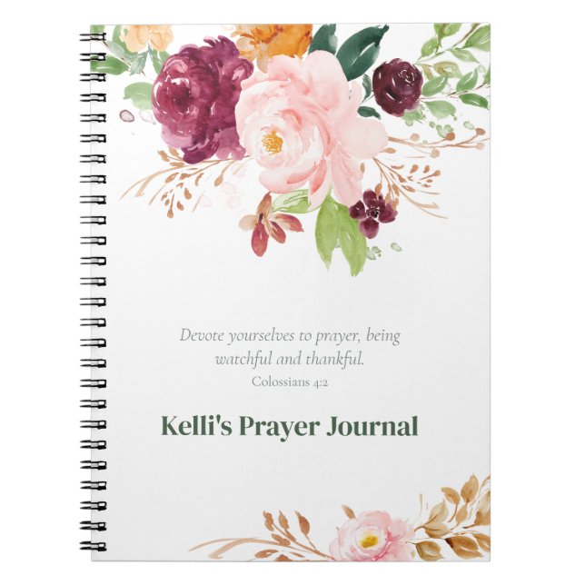 Elegant Blommigt Colossians 4:2 Prayer Journal Anteckningsbok (Framsidan)