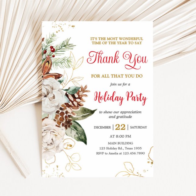 Elegant Blommigt Company Julfest Inbjudningar (Elegant Floral Company Holiday Christmas Party Invitation)