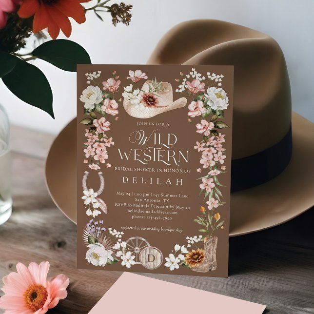 Elegant Blommigt Cowgirl Vild Western Möhippa Inbjudningar (Elegant Floral Cowgirl Wild Western Bridal Shower Invitation)