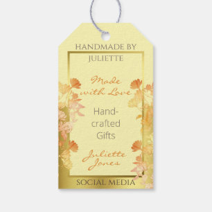 Elegant Blommigt Cream Orange Guld produktförpackn Presentetikett