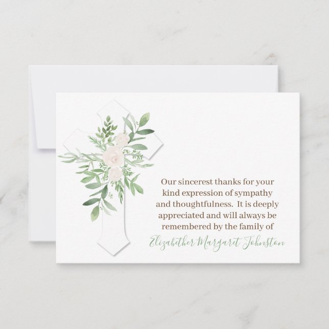 Elegant Blommigt + CrosFuneral Tack Bereavement Kort (Framsida)