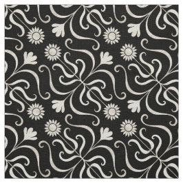 Elegant Blommigt Damask Black och Grått Solros Tyg