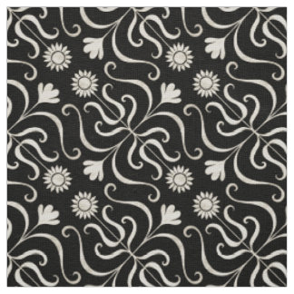 Elegant Blommigt Damask Black och Grått Solros Tyg