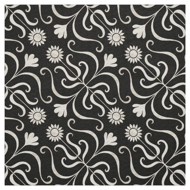 Elegant Blommigt Damask Black och Grått Solros Tyg (Prov)