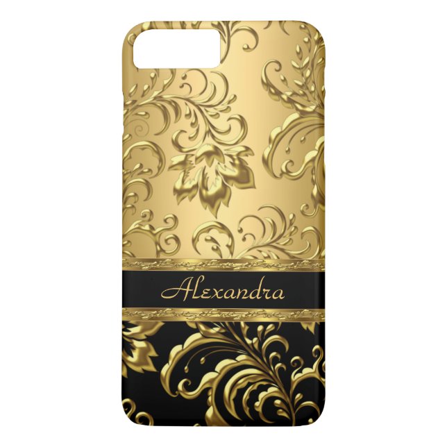 Elegant Blommigt Damask Black och Guld 3 Case-Mate iPhone Skal (Baksida)