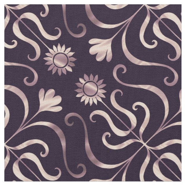 Elegant Blommigt Damask Girly Lila Rosa Solros Tyg (Närbild)