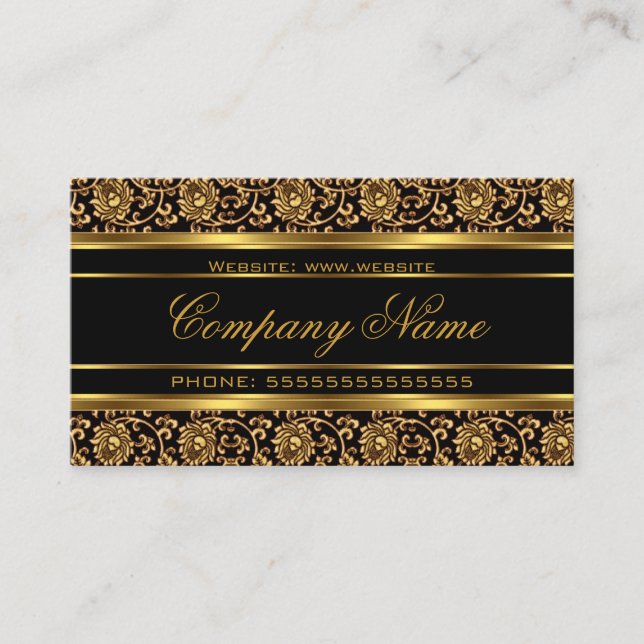 Elegant Blommigt Damask Guld Se svart Bronze Visitkort (Framsida)