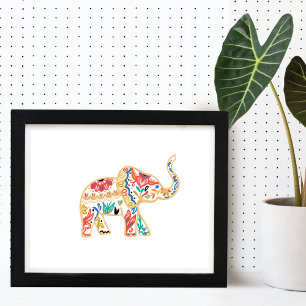 Elegant Blommigt Decorative Ornate Elephant Design Poster