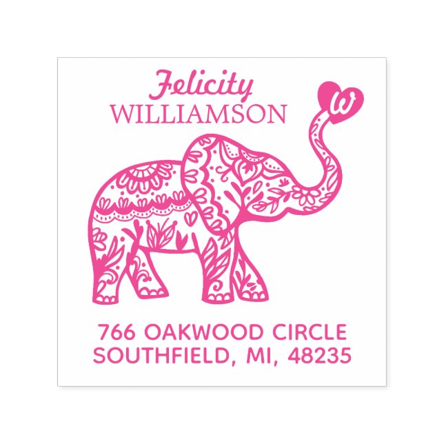 Elegant Blommigt Decorative Ornate Elephant Heart Självfärgande Stämpel (Design)