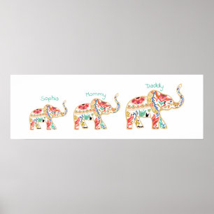 Elegant Blommigt Decorative Ornate Elephant Nurser Poster
