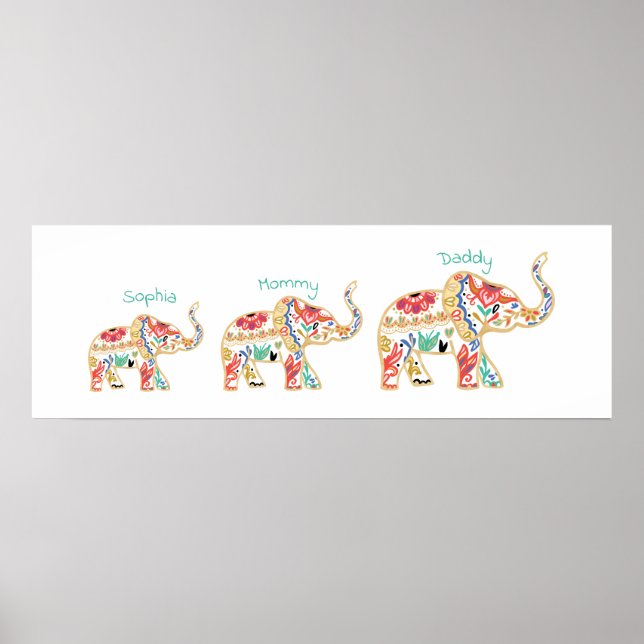 Elegant Blommigt Decorative Ornate Elephant Nurser Poster (Framsidan)