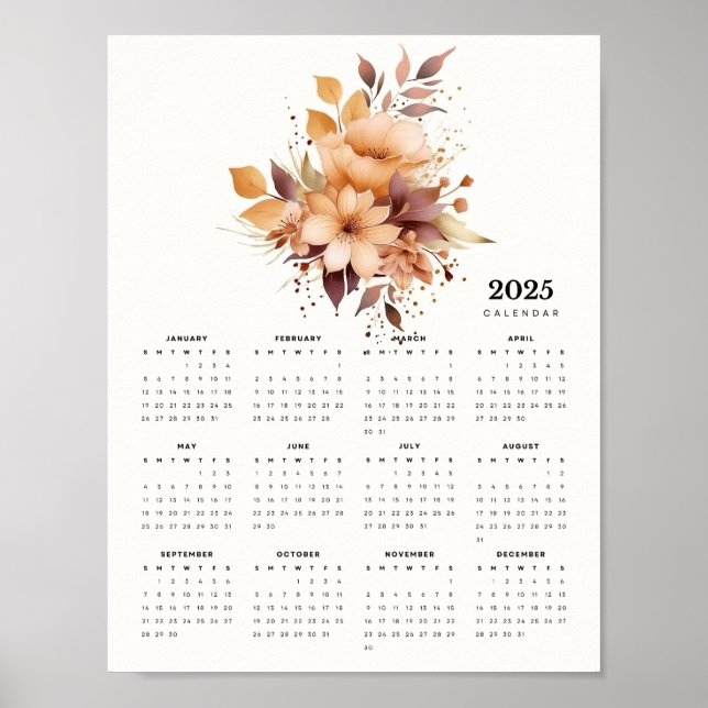 Elegant Blommigt Design Beige Färg Flowers Calenda Poster (Framsidan)
