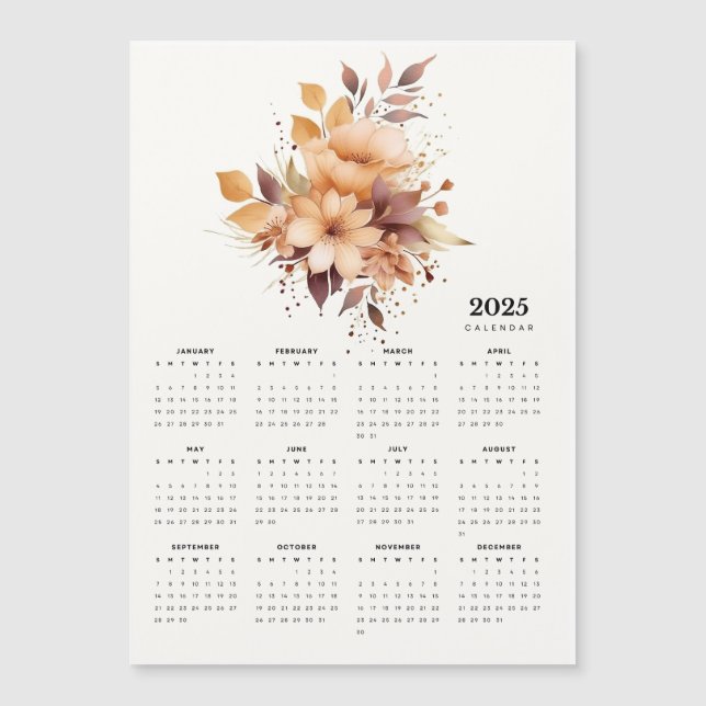 Elegant Blommigt Design Beige Flower Magnet Calend (Framsida)