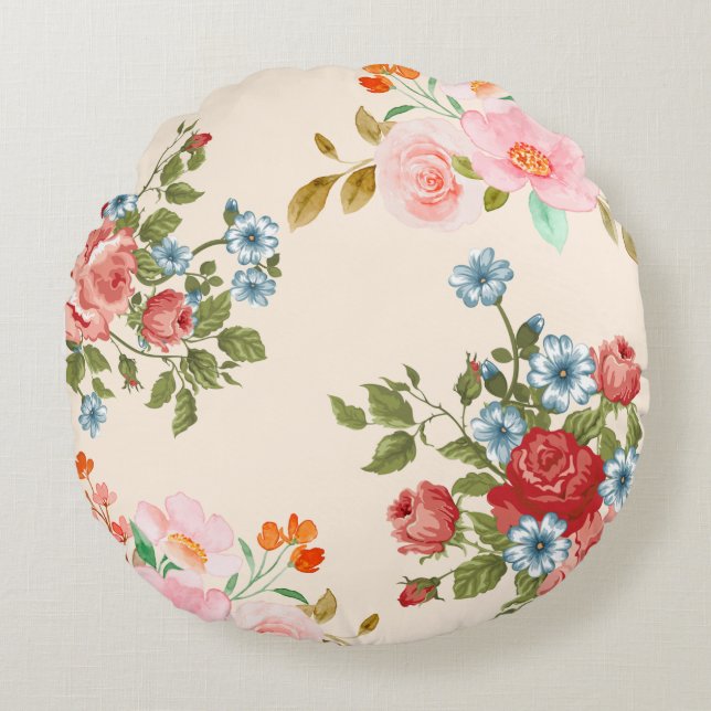 Elegant Blommigt Design Round Dekorativ kudde (Framsidan)