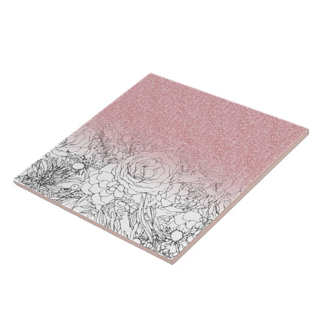 Elegant Blommigt Doodles Rosa Gradient Glitter-bil Kakelplatta (Sidan)