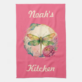 Elegant Blommigt Dragonfly med eget namn Kökshandduk